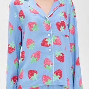 Strawberry Print Blue Pajama Top